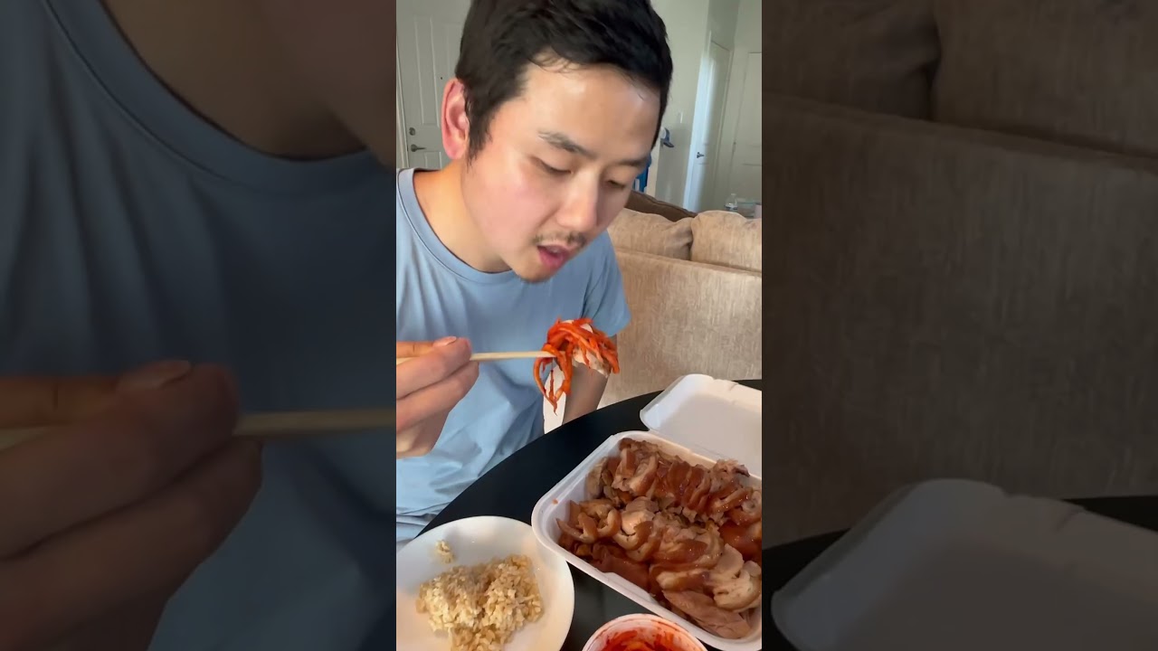 Eating Korean Jokbal (pig's feet)