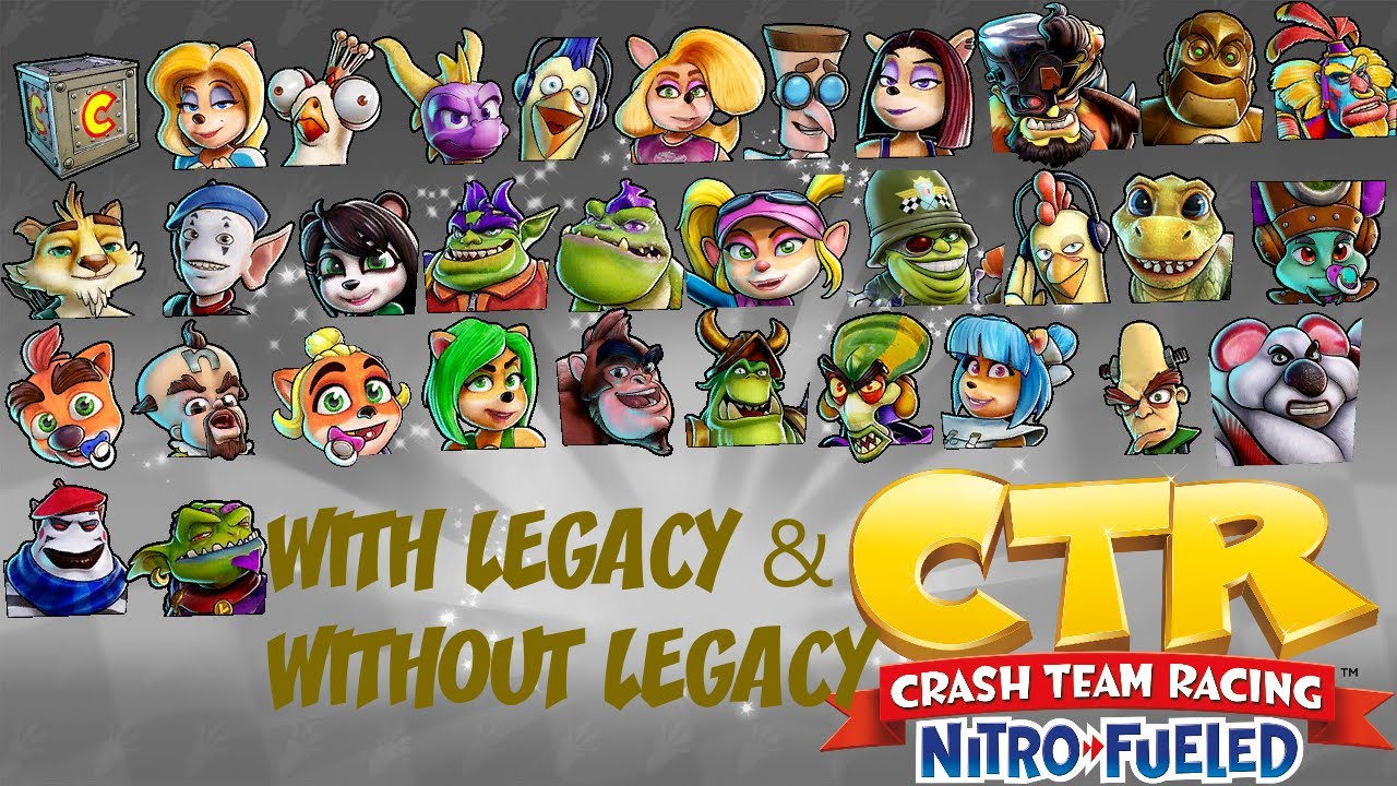 Crash Team Racing Nitro Fueled 34 Characters fixed there Theme with Legacy & Without Legacy