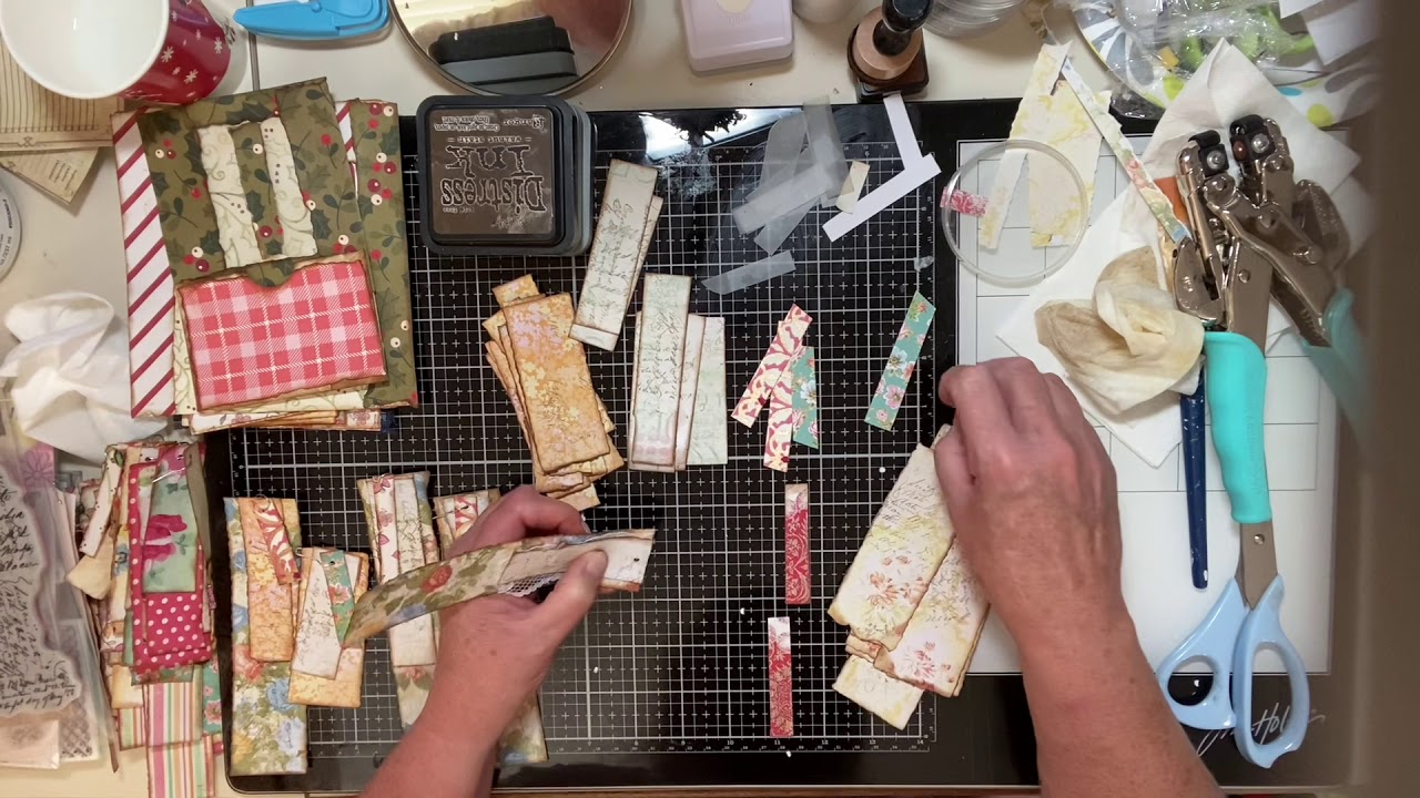 Making dangles for junk journals from scraps . Inspired by Scrapbooking With Me.