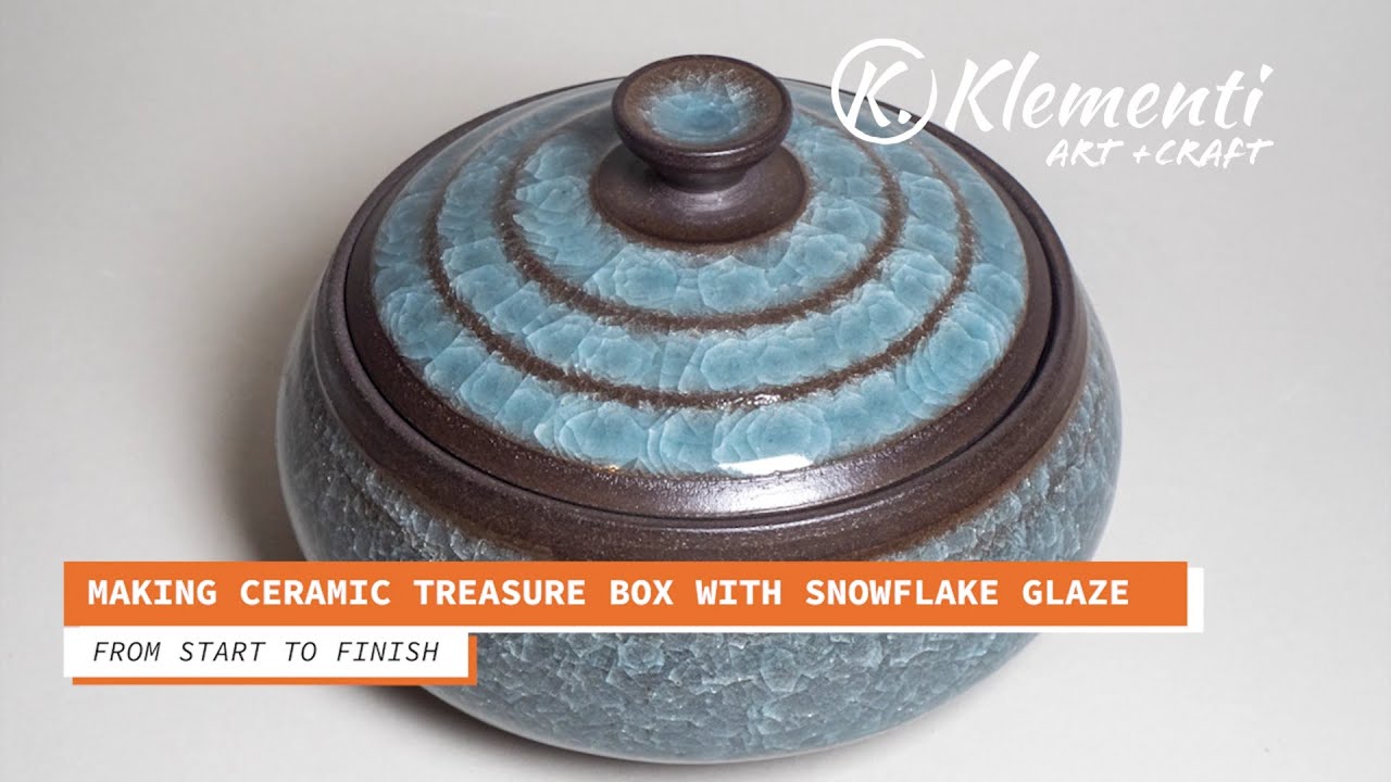 Making a ceramic treasure box with snowflake crackle glaze  (ASMR, no text and voiceover)