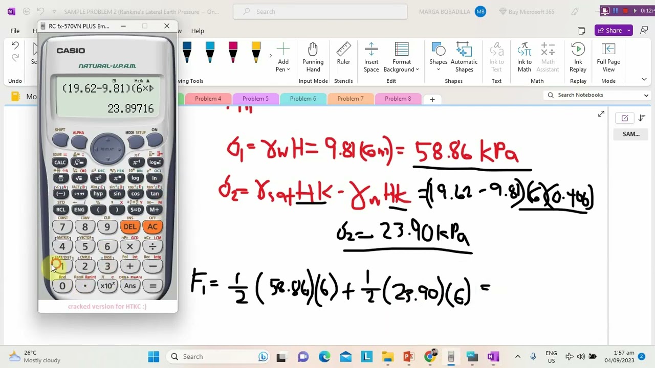 SAMPLE PROBLEM 2 | LATERAL EARTH PRESSURE USING RANKINE'S THEORY (by Marga Antoinette)