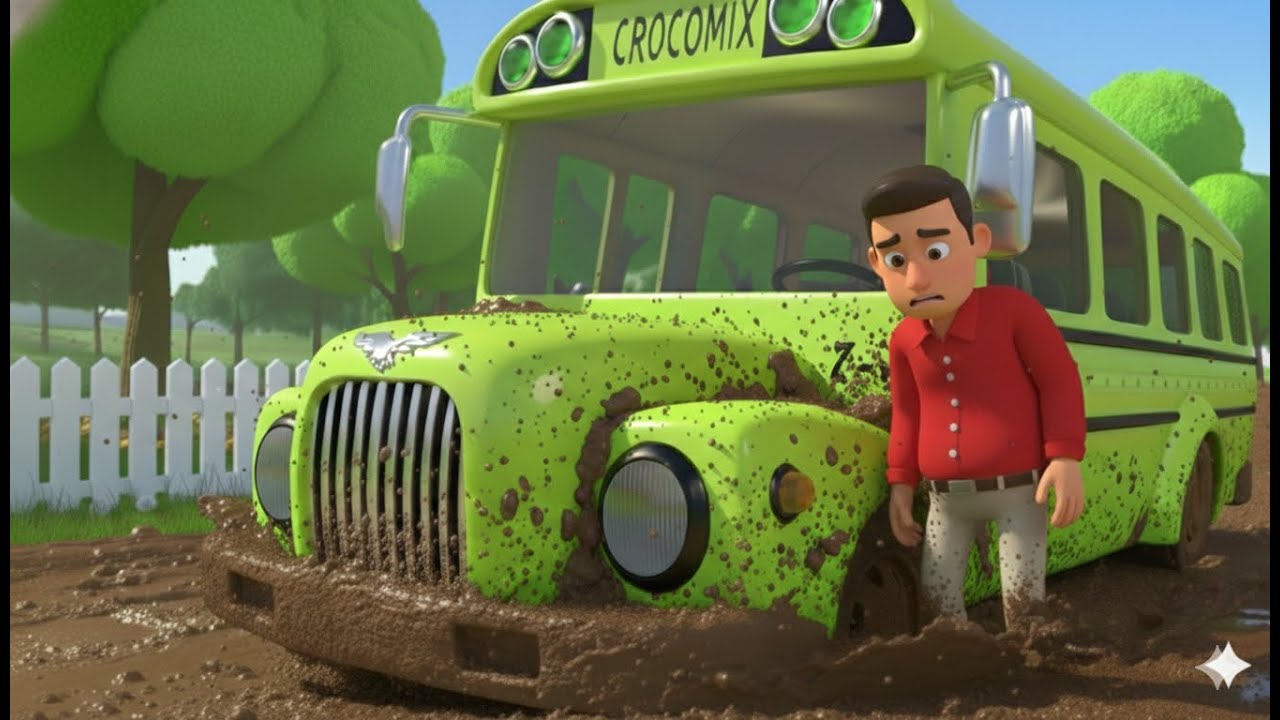 Wheels on the Bus | The sticky and gooey mud || 156 Seconds | Crocomix Kids TV