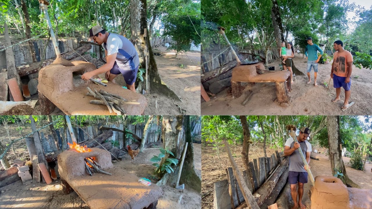 COLOCANDO A CHAMINÉ E TESTANDO O FOGÃO A LENHA CAIPIRA AO AR LIVRE!!!