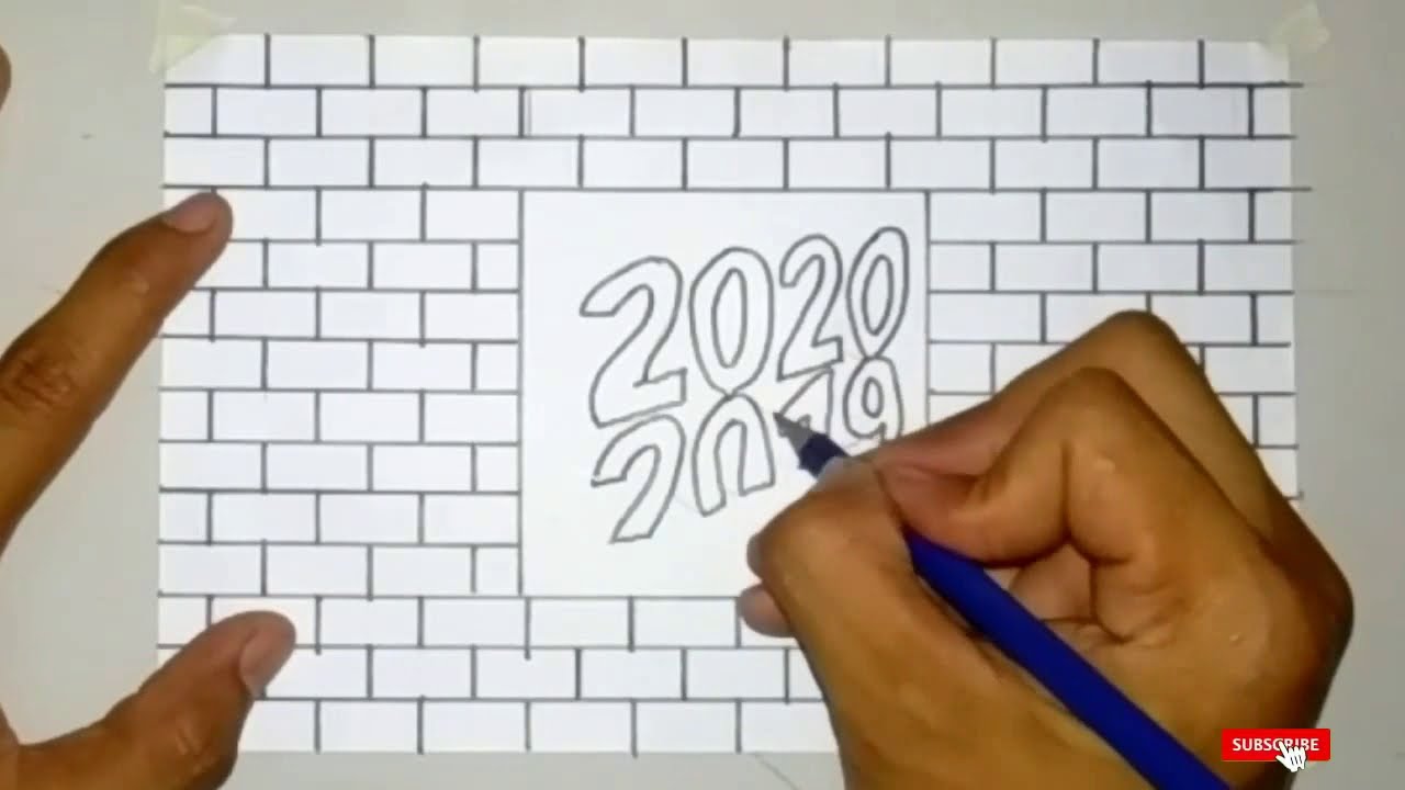 SPECIAL MENGGAMBAR HAPPY NEW YEAR 2020 MOTIF BATU BATA 3D | 3D DRAWING 2020 | 3D WALL PAINTING