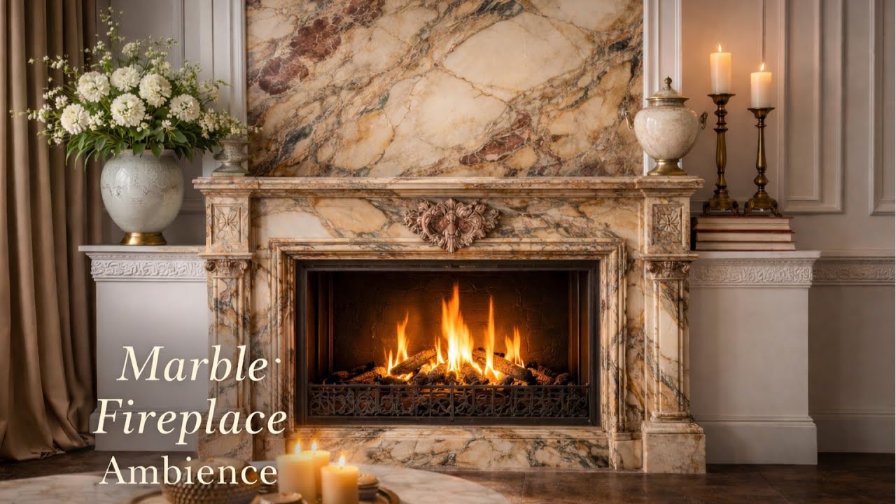 Marble Fireplace Ambience | 4 Hours of Cozy Fire, Elegant Interior & Relaxing Atmosphere