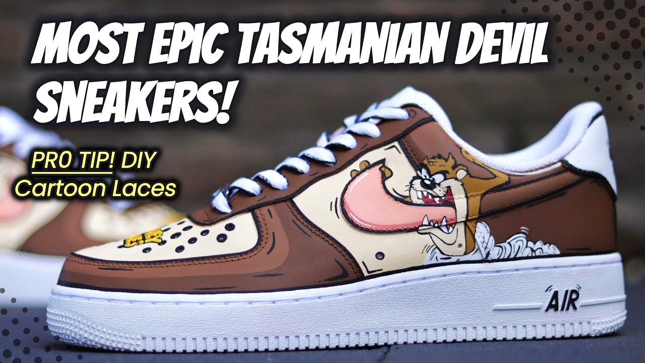The Most Epic Tasmanian Devil Custom Cartoon Air Force 1 Sneakers Ever! | DIY Cartoon Laces Tutorial