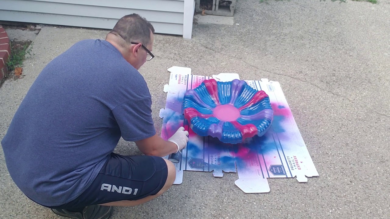 Spray Paint Concrete Bird Bath....result is amazing!!!!