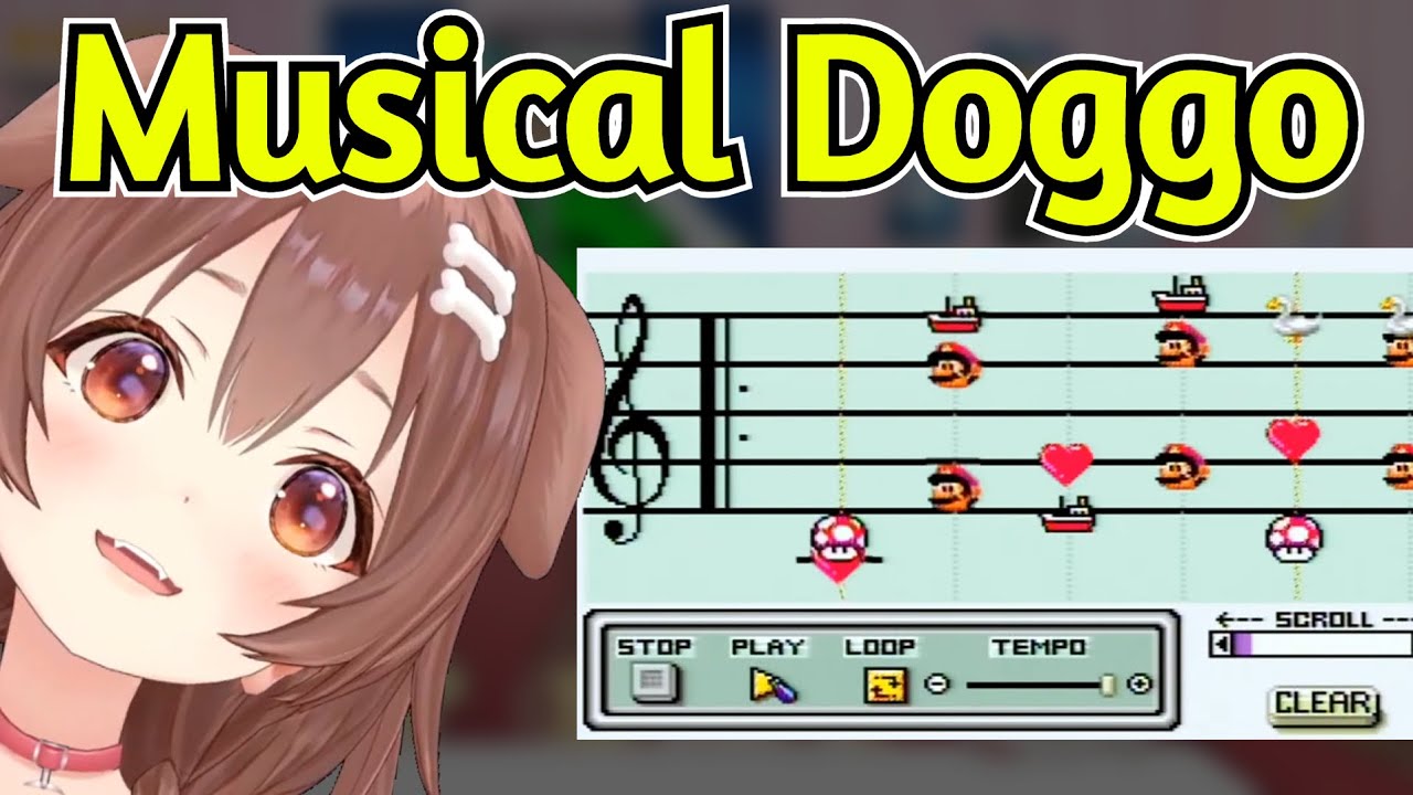Korone using Mario Paint to recreate Mogu Mogu Yummy, Okayu's original song [Hololive]