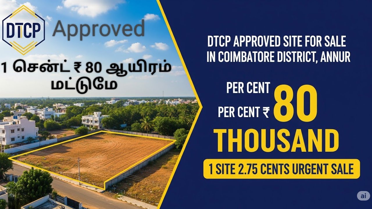 1 சென்ட் ₹ 80 ஆயிரம் மட்டுமே DTCP APPROVED 1 சைட் 2.75 சென்ட் கோவை மாவட்டம் அன்னூர் அவசர விற்பனை 👌
