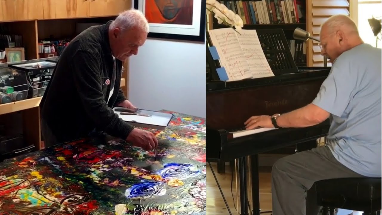 Anthony Hopkins painting and Playing piano