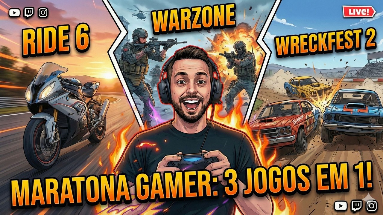 🔥 SEXTOU COM CAOS! 3 Jogos em 1 Live: Warzone, Ride 6 e Wreckfest 2 AO VIVO!