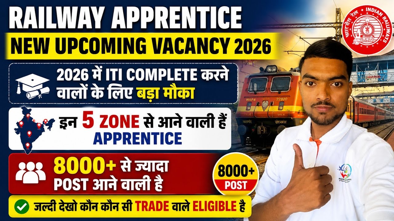 Railway New Upcoming Apprentice Vacancy 2026 | 2026 में Iti Complete वालों के लिए बड़ा मौका 8k+ Post