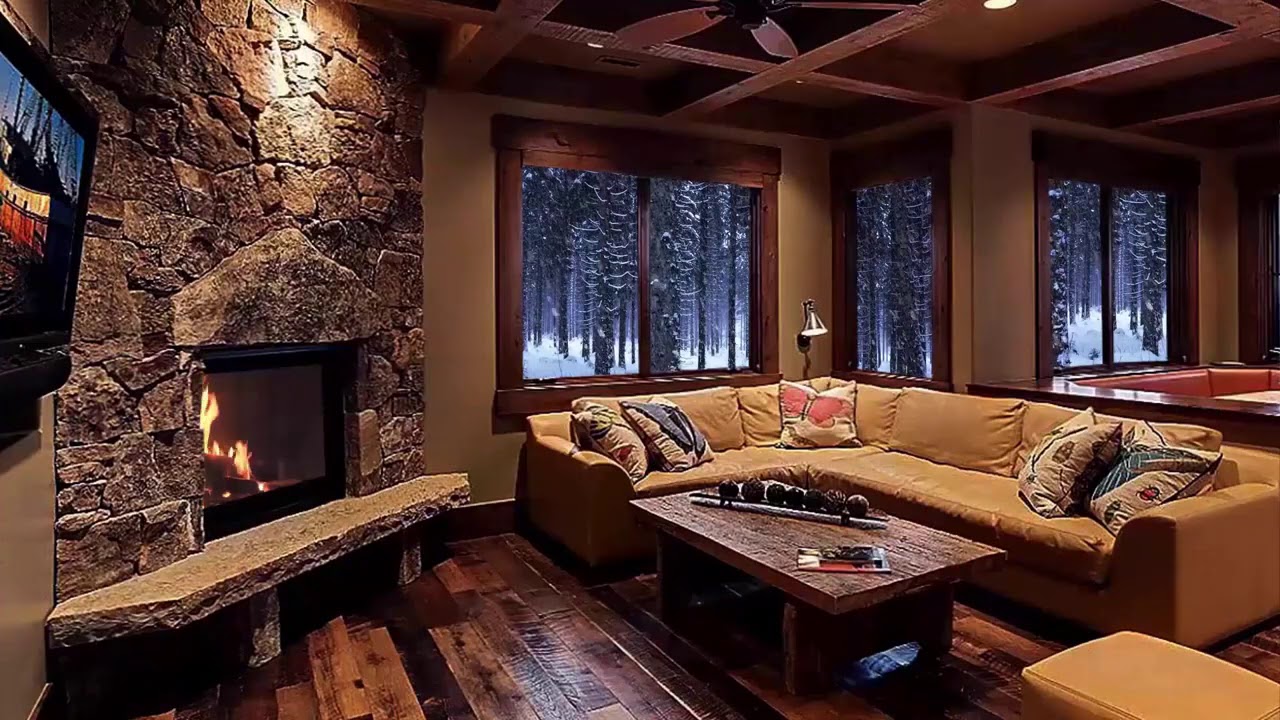 RELAXING ATMOSPHERE Beautiful Snow. Fireplace Sounds.