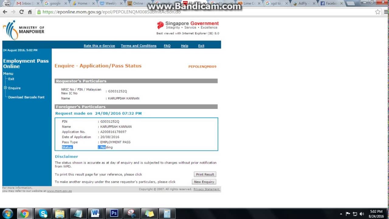How to check Singapore SPASS EPASS Status in EP Online WebSite