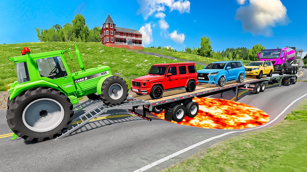 Flatbed Trailer McQueen | Lava Pothole vs Cars #1 | BeamNG Drive Crashes