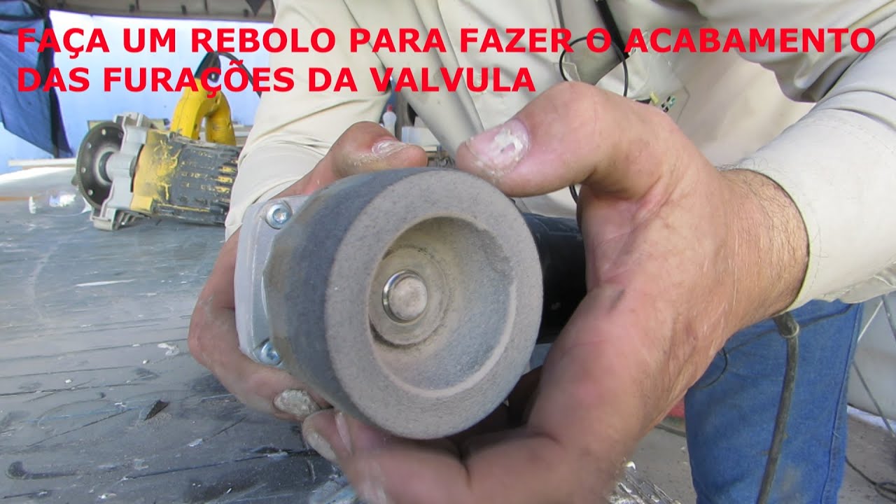 fabricando um rebolo para fazer o acabamento das valvulas das cubas em porcelanato