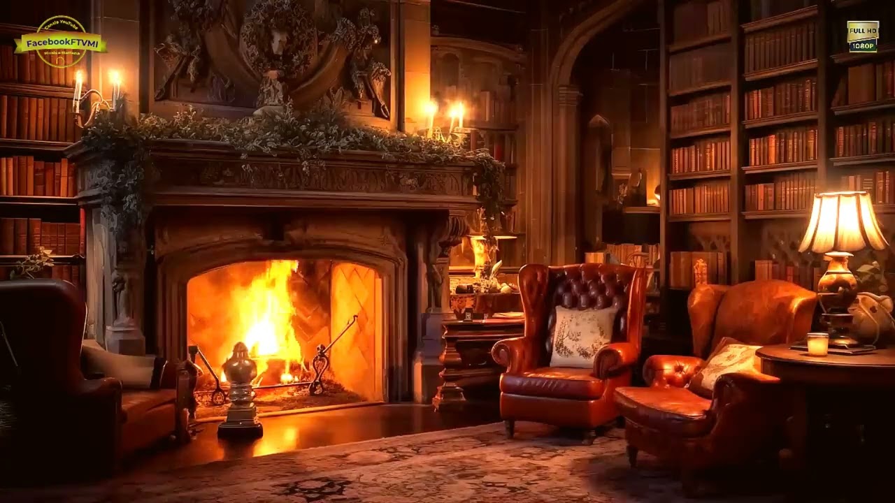 MUSICA JAZZ SOFT CON SAX - Atmosfera Calda con Camino, Libreria e Lume Acceso 🔥📚 Musica per Relax
