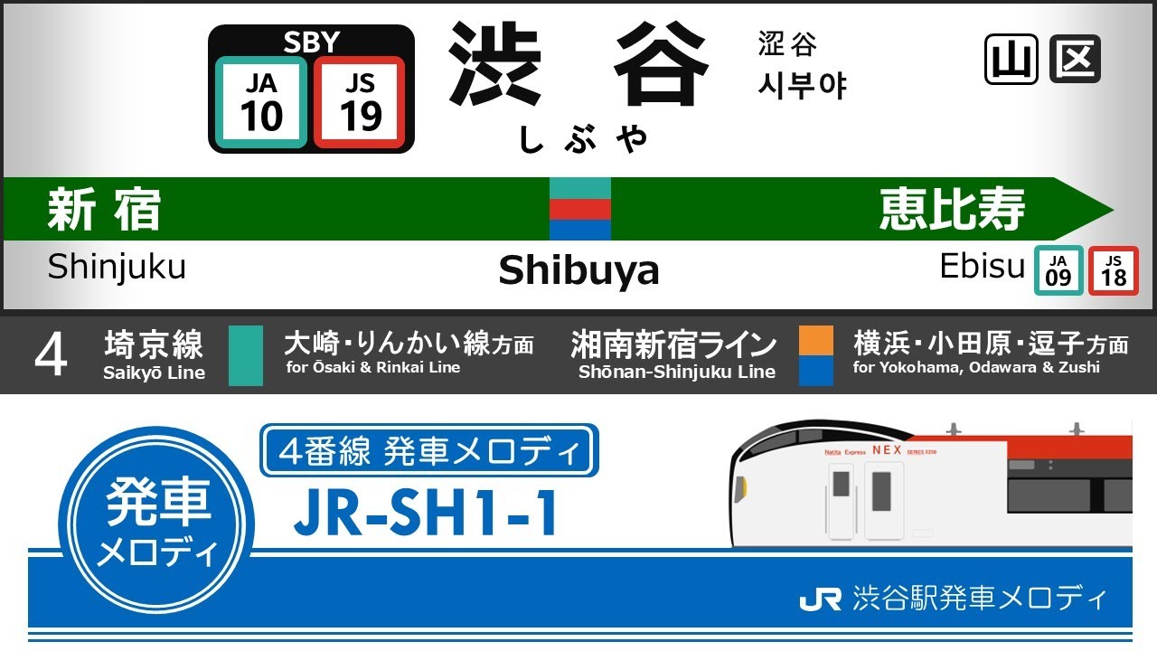 JR渋谷駅旧発車メロディ「小川のせせらぎV2」「花のほころび」「JR-SH3-3」「JR-SH1-1」