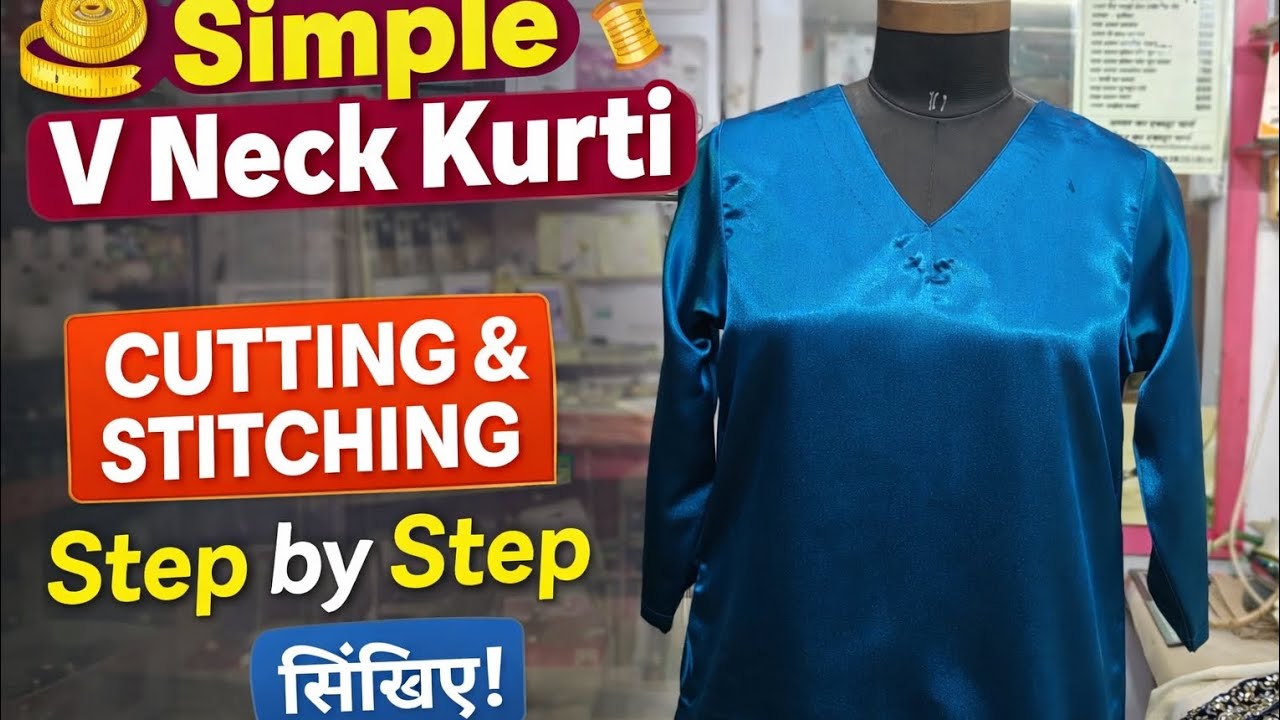 V neck kurti cutting and stitching tutorial for beginners #kurti #kurticuttingstitching #viralvideo