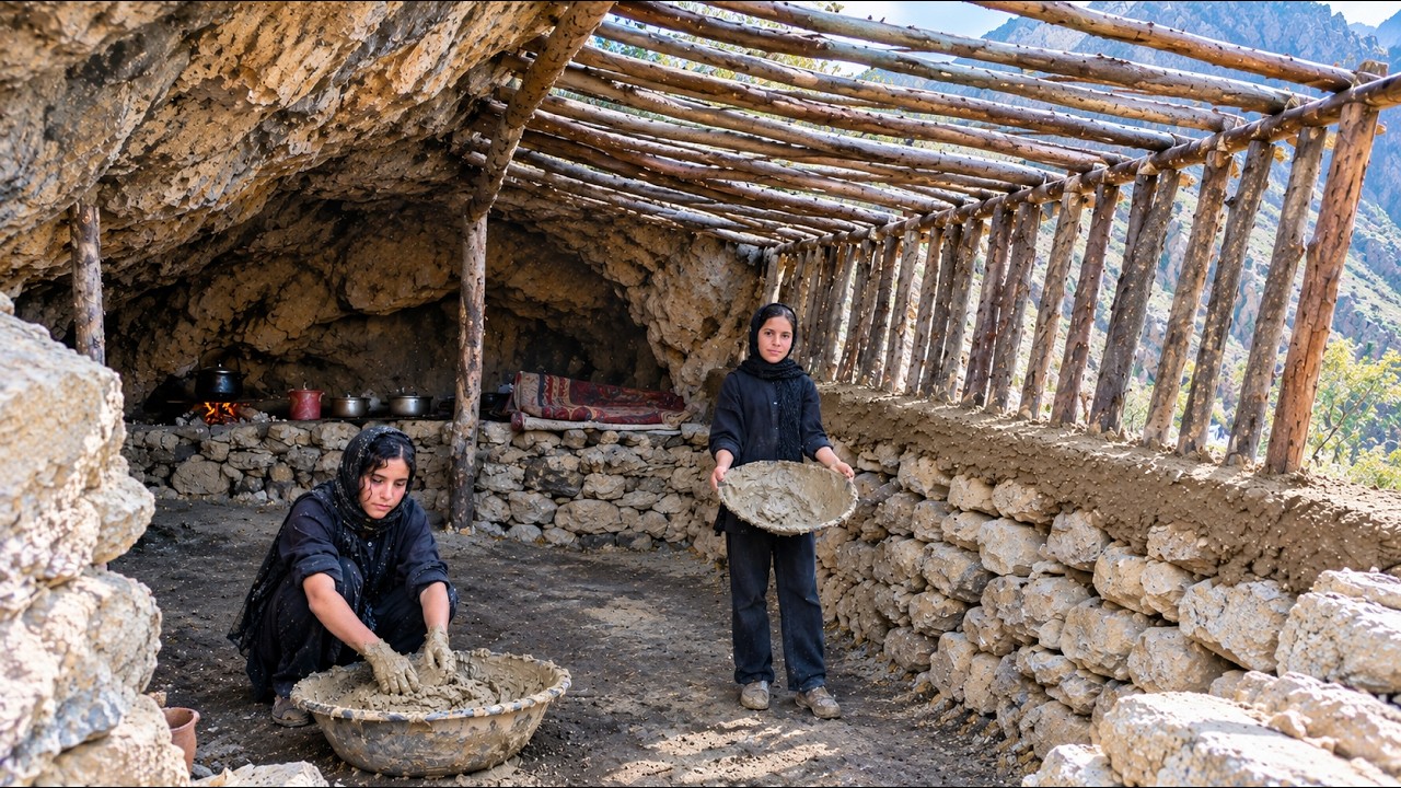 🔥 Nomad Girls Build a Cave Shelter for Winter | Harsh Survival Life