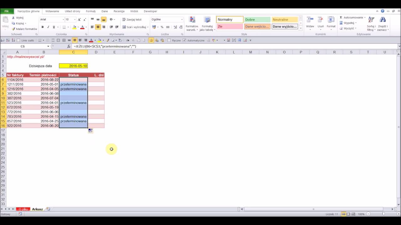 Excel: Jak ustalić czy termin płatności faktury minął?