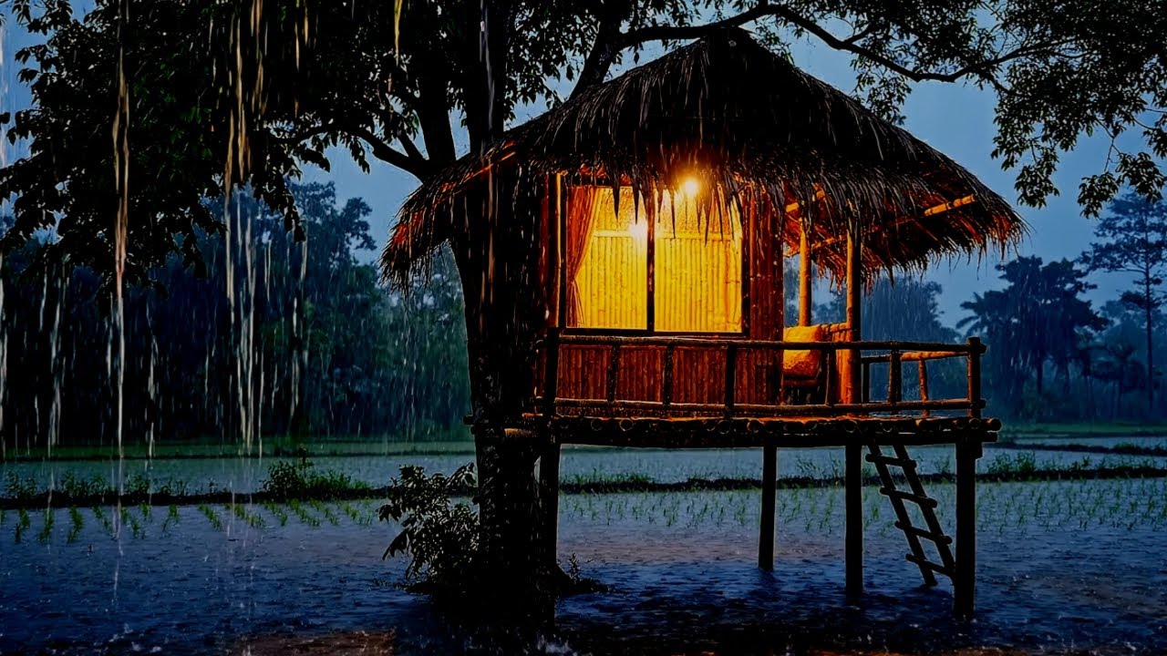 Lets Sleep With Cozy Rain no Thunder at House Tree 🌧🌧🌧 (No Talking)