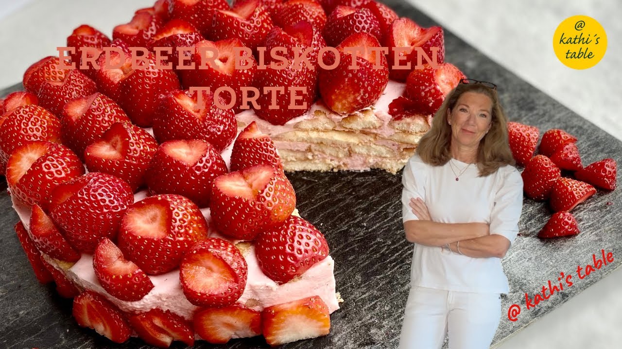 Erdbeer Biskotten Torte / ohne backen / mit Löffelbiskuit / Erdbeer Sahne / @ kathi‘s table