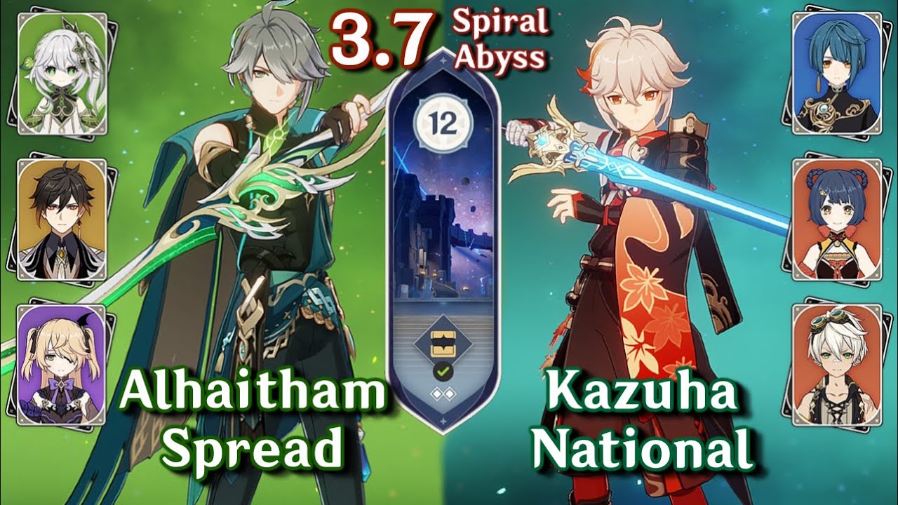 New Spiral Abyss 3.7 - C0 Alhaitham Spread & C0 Kazuha National | Floor 12 9 Stars | Genshin Impact