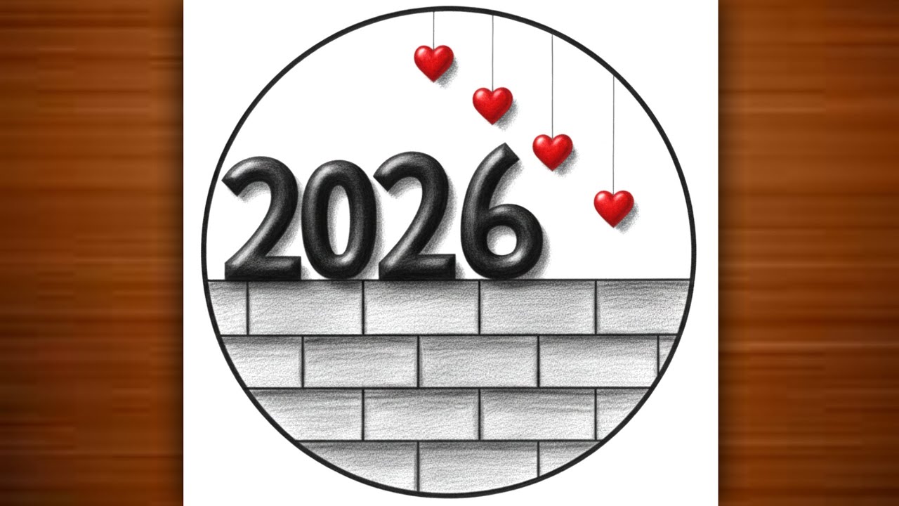 Happy New Year 2026 Drawing | New Year Drawing | Happy New Year Scenery Drawing | 2026 Drawing Easy