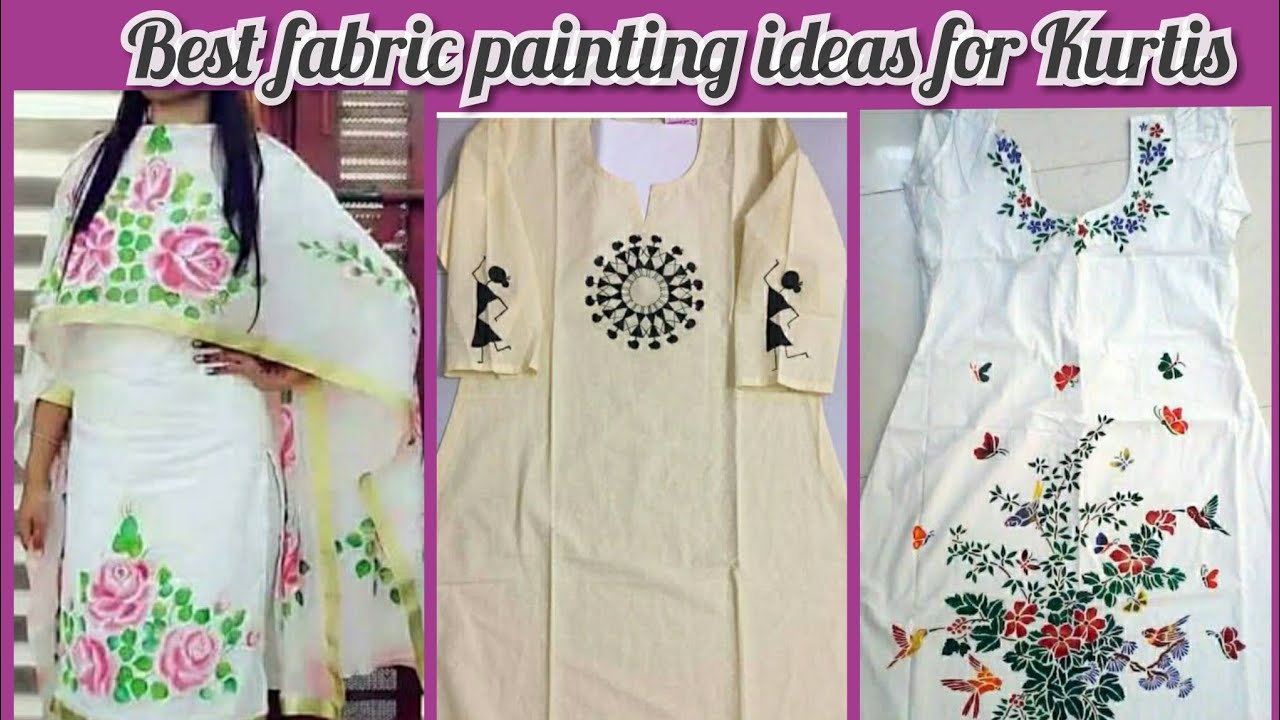 Simple fabric painting designs for Kurtis/ Best hand painting ideas for dresses/