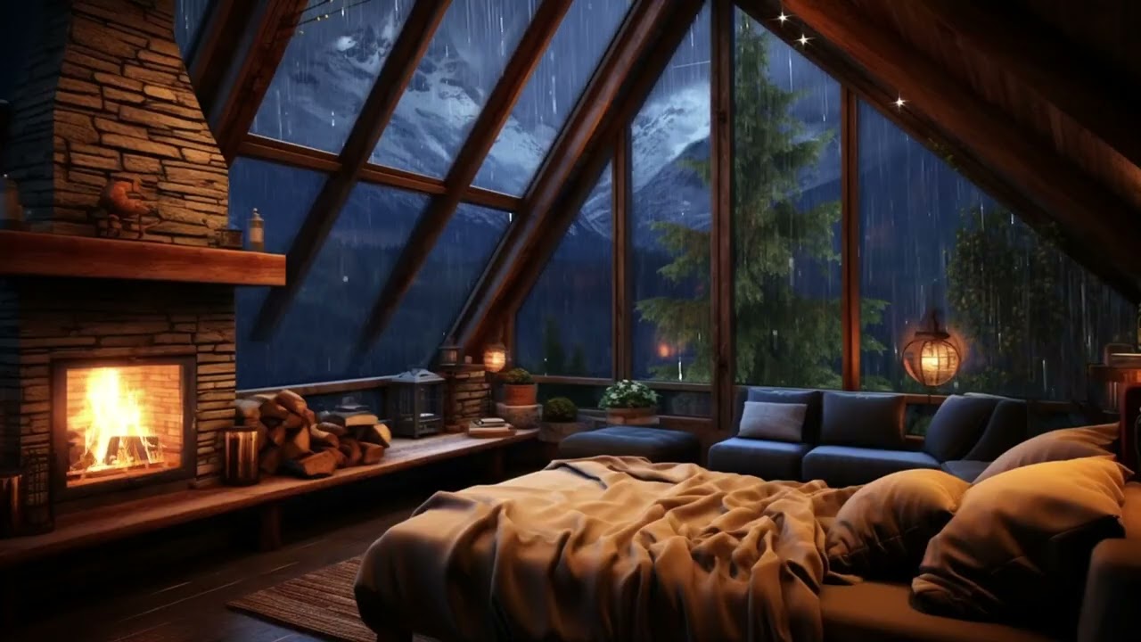 Cozy Rain & Fireplace Sounds 🌧️🔥 Sleep Instantly and Relax Deeply  Peaceful Night Ambience 😌