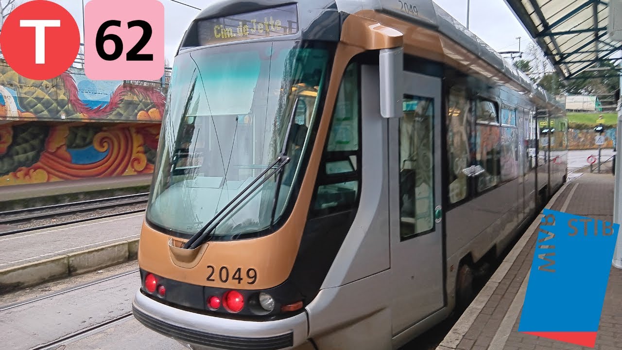(Tramway Stib) Trajet complet ligne 62 Eurocontrol à Cimetière de Jette Tram T2000 n°2049.