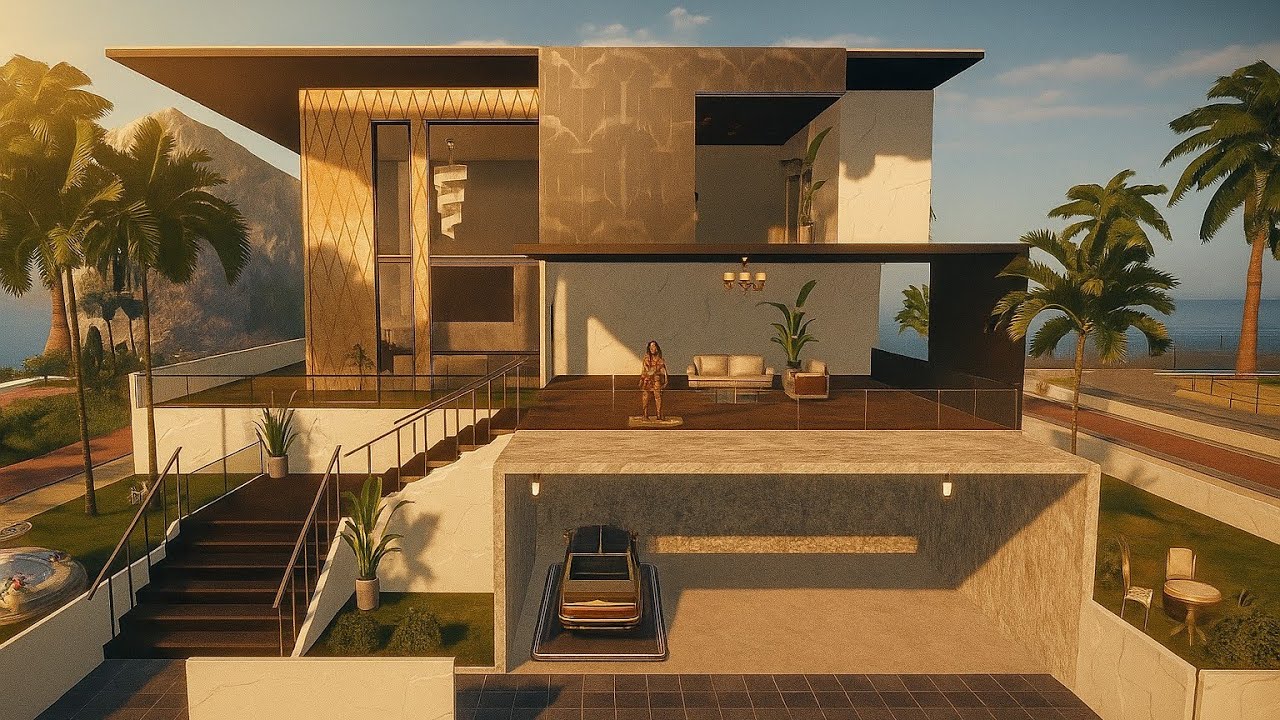 Modern house with walkout basement & 🍸 mini bar | PUBG home design level 28!