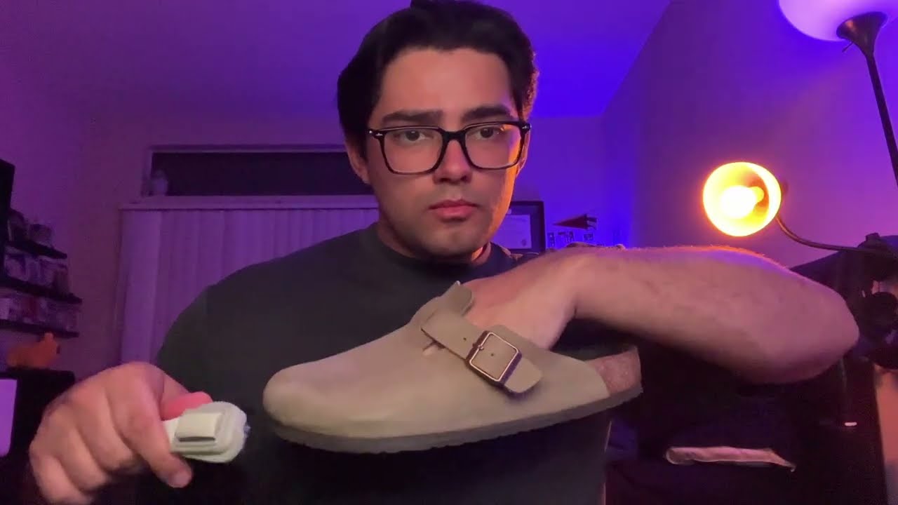ASMR Cleaning My Birkenstock Bostons | Suede Brushing & Eraser Sounds (No Talking)