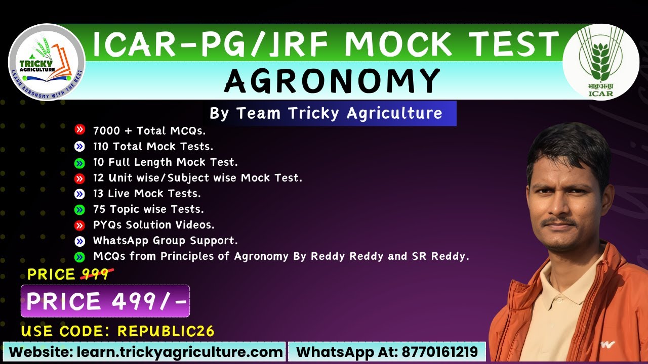 ICAR-PG AGRONOMY MOCK TEST FOR 2026 BY TRICKY AGRICULTURE