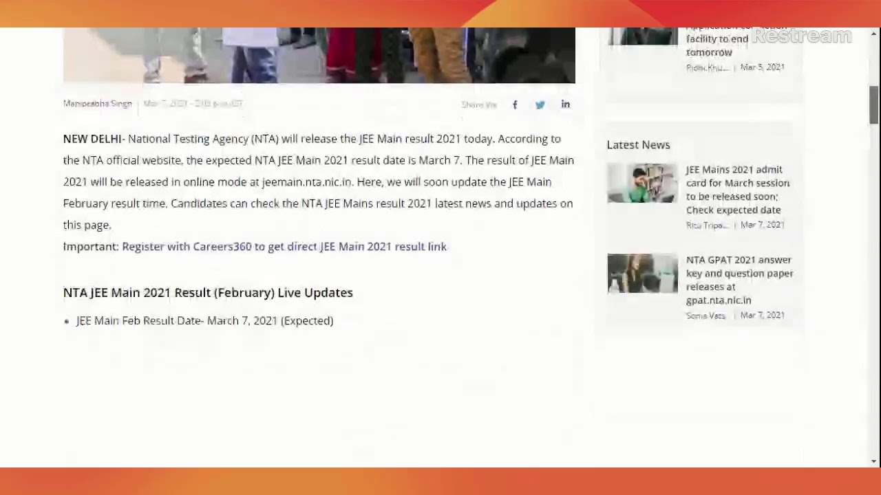 Jee mains 2021 feb result live updtes