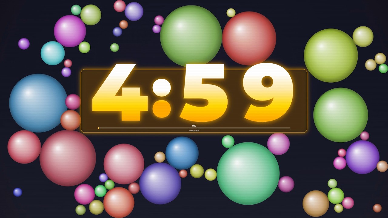 5 Minute Timer with Glowing 3D Bubbles | Gaming Screensaver & Countdown (No Music 🔇) | Cool Timer