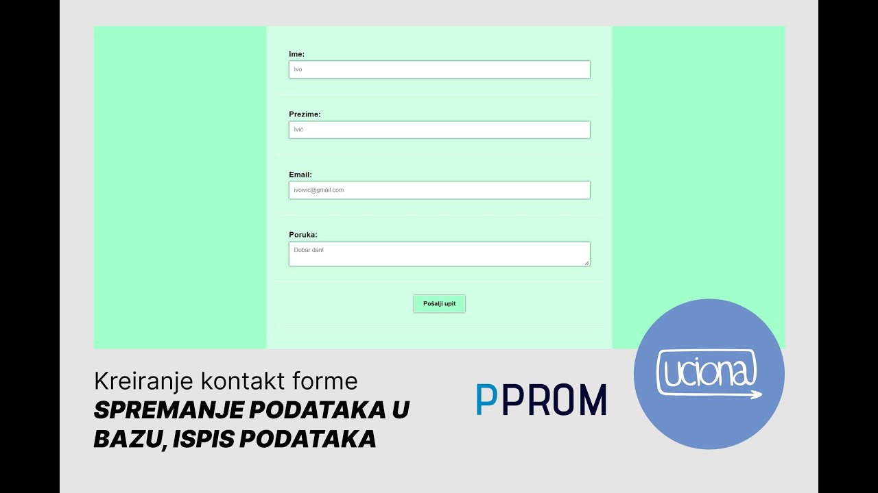 Kreiranje kontakt forme i slanje upita putem web stranice