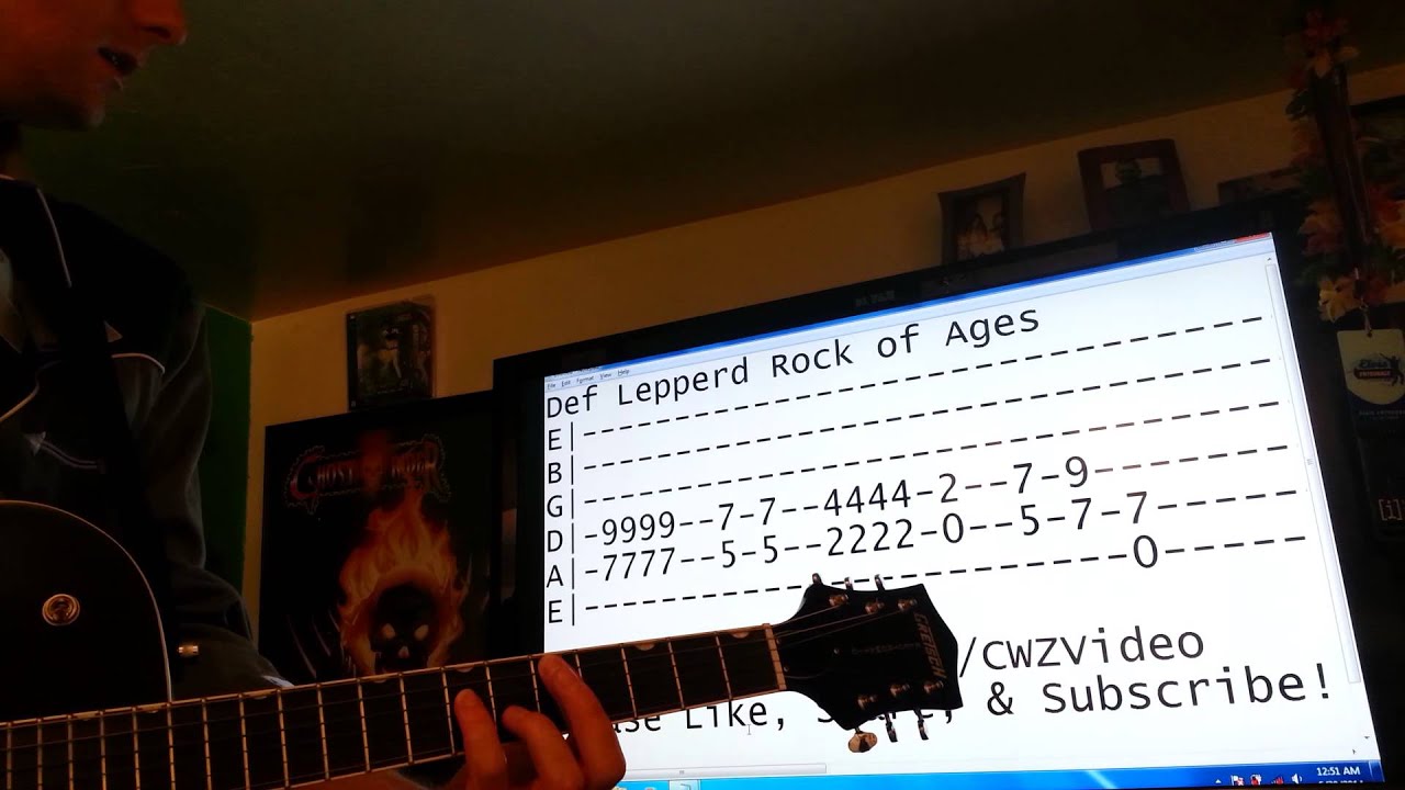 Rock of Ages Guitar Riff by Def Leppard with TAB and Chords Lesson