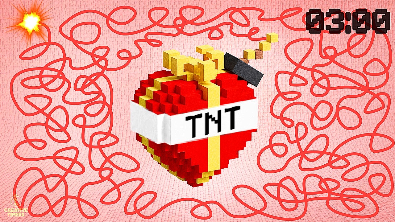 3-МИНУТНЫЙ Таймер - MINECRAFT ТНТ СЕРДЕЧНАЯ БОМБА💖Обратный отсчет ко Дню Святого Валентина с музыкой