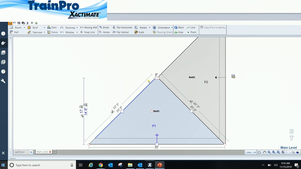 Partial Roof Framing in Xactimate Sketch