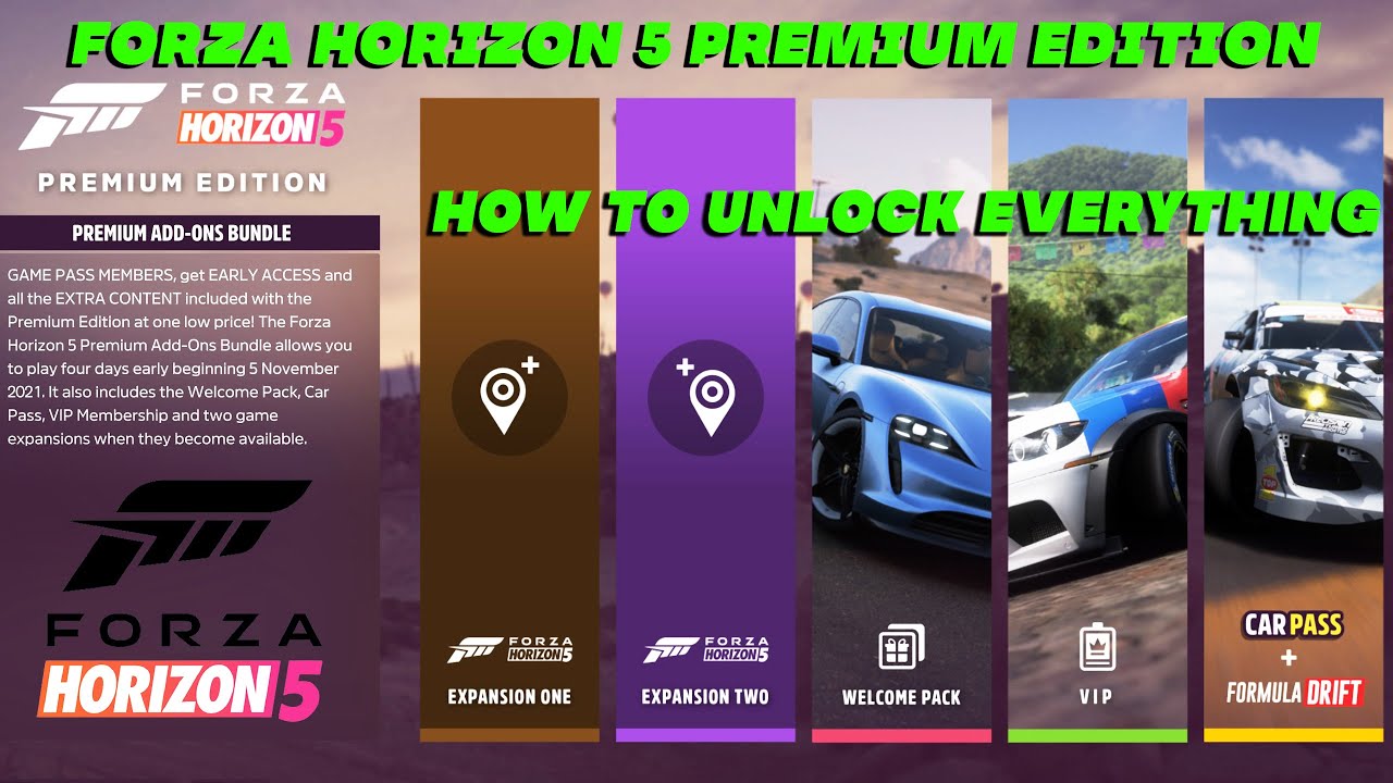 Forza Horizon 5 Premium Edition UNLOCK CARS Expansion,  CAR PASS , CLOTHES, HOUSE, VIP, Welcome Pack