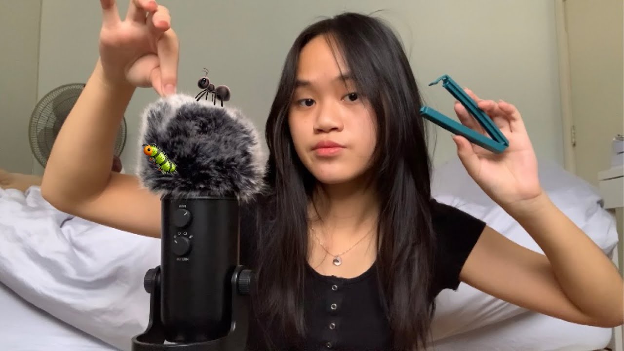 ASMR bug searching and plucking 🐜 ( + clips on fluffy mic cover )