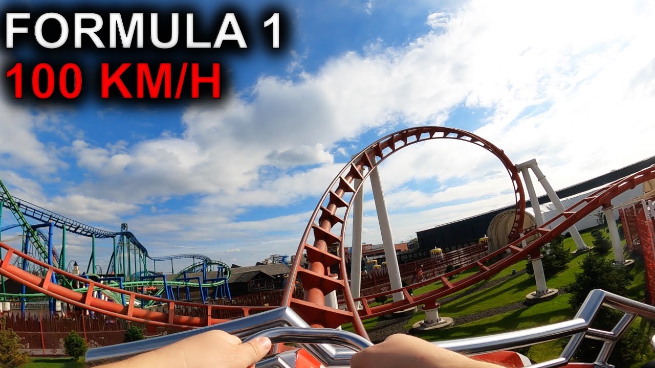 Energylandia - F1 Formula 1 widok z pierwszego wagonika. (Moya) RollerCoaster - 100km/h (Poland)