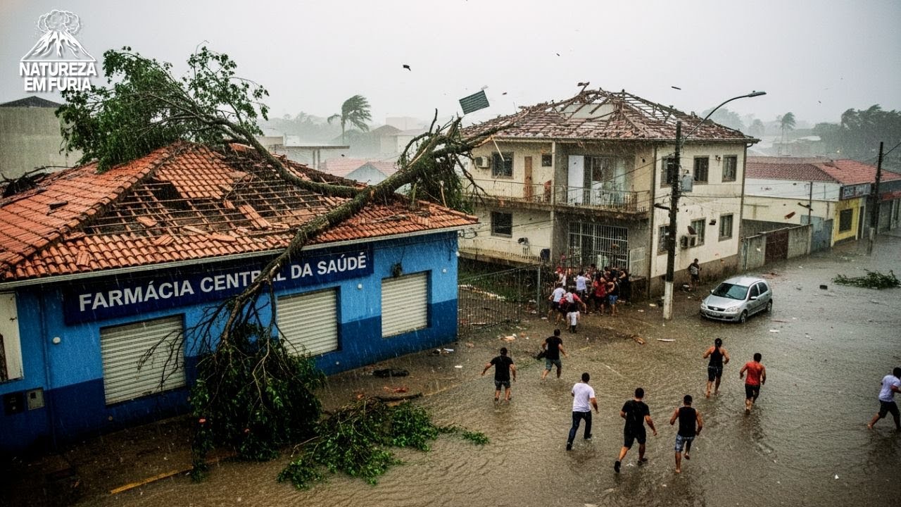 LAGES - SC em CAOS! Tempestade VIOLENTA destr&oacute;i telhados, derruba &aacute;rvores e alaga ruas!