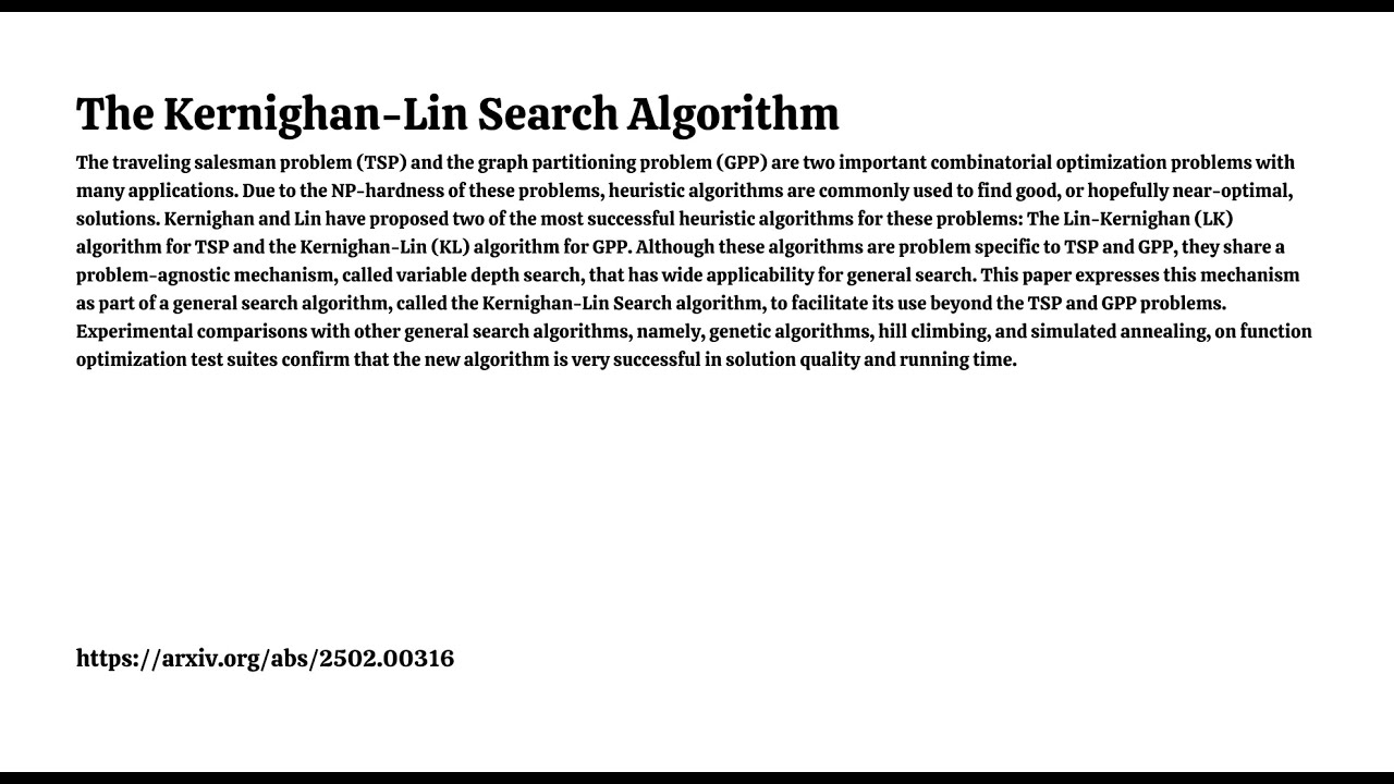 The Kernighan-Lin Search Algorithm