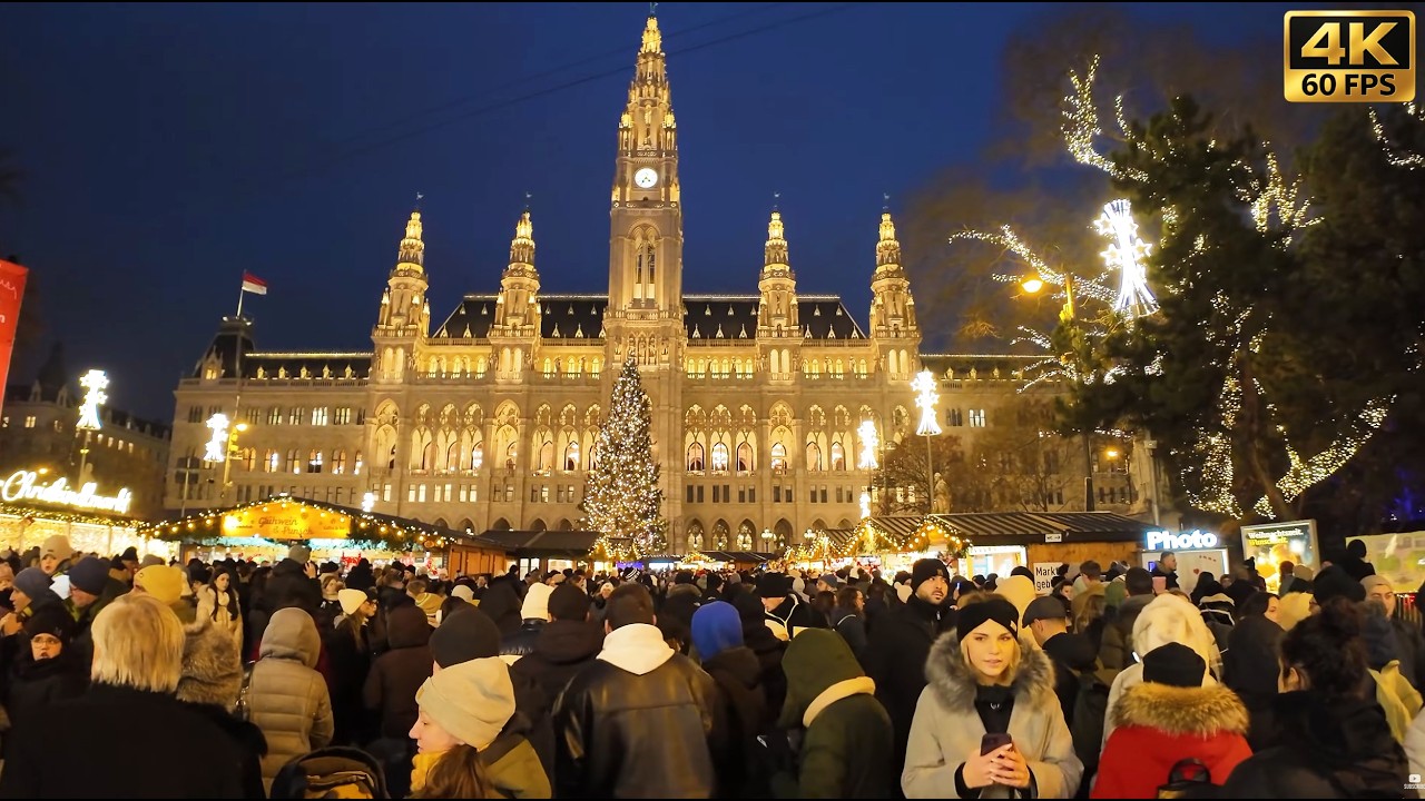 Vienna 🇦🇹 Rathausplatz Christmas Market 2025 - Magical Christkindlmarkt at Night | 4K Walking Tour