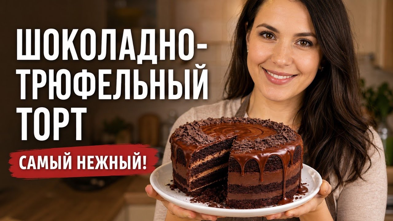 ШОКОЛАДНО-ТРЮФЕЛЬНЫЙ ТОРТ 🍫 Самый нежный шоколадный десерт к чаю!