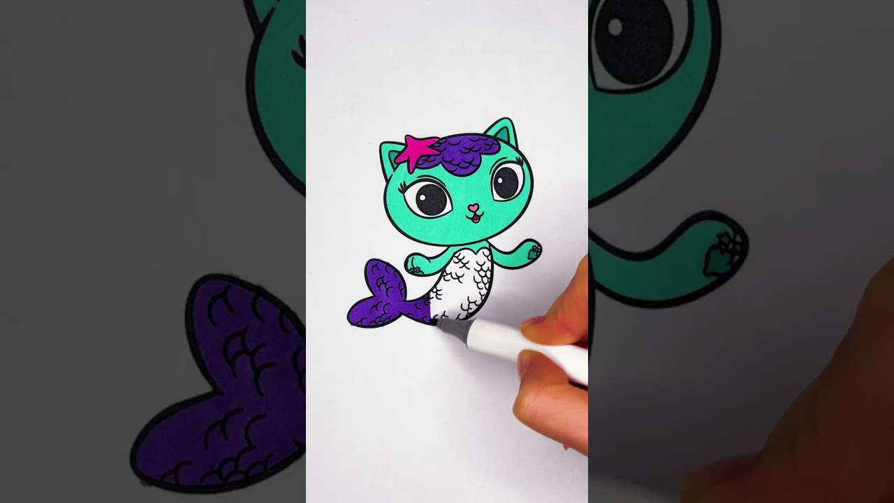 😻 Coloring MerCat from Gabby's Dollhouse 💖 Glitter Art ✨ 