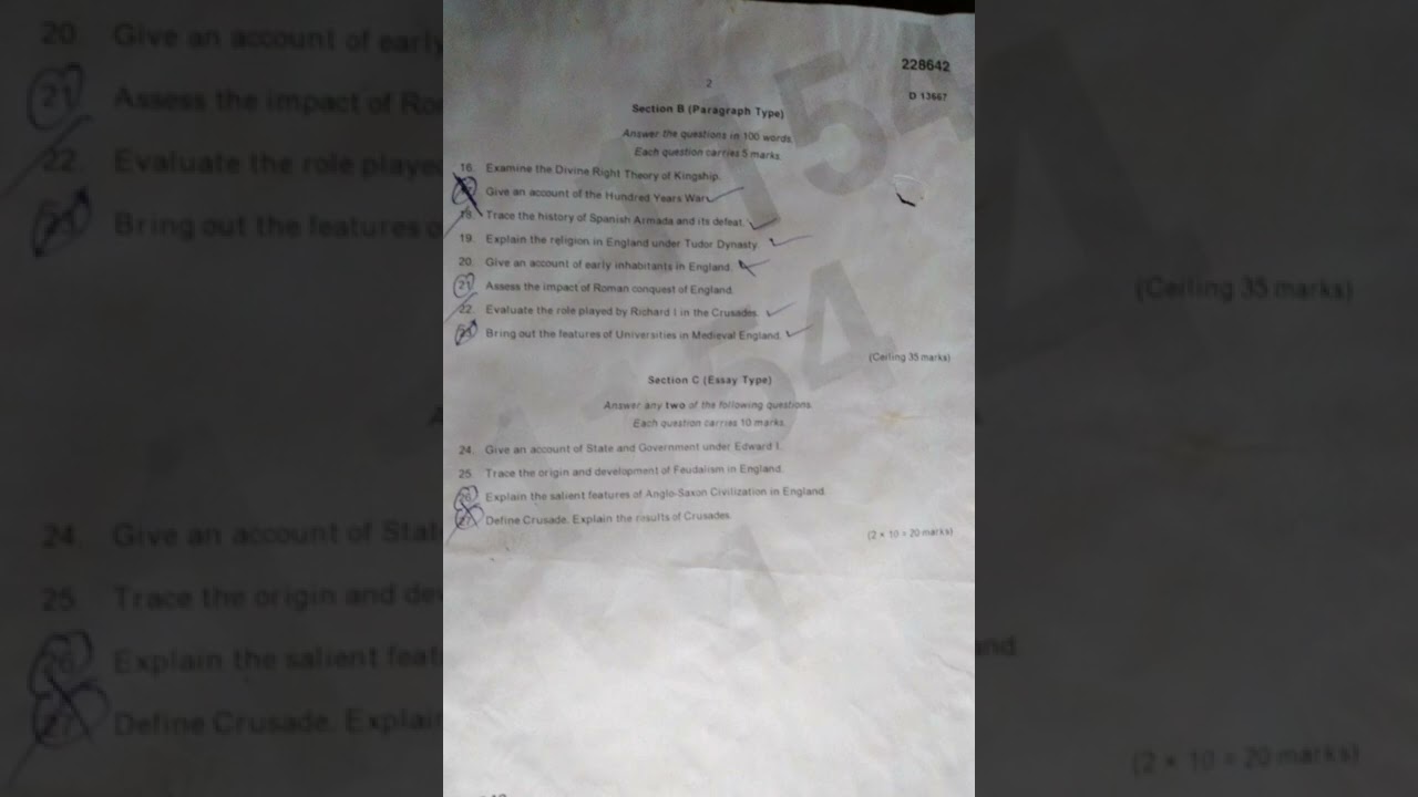 First semester  social and cultural history of britian question paper  short video
